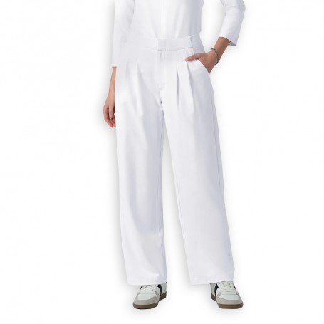 PANTALÓN CLÍNICO PLISADO MUJER PIERNA ANCHA 5266 WHITE