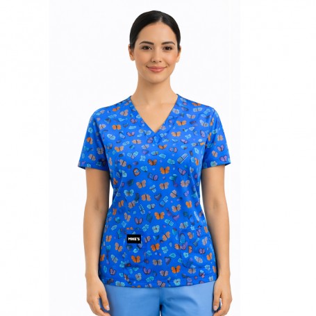 POLERA CLÍNICA MUJER ESTAMPADA MIKE’S ANTIFLUIDO MARIPOSAS
