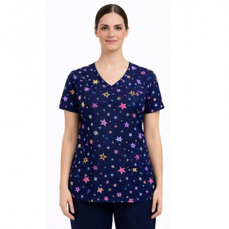 POLERA CLÍNICA MUJER ESTAMPADA MIKE’S ANTIFLUIDO ESTRELLAS